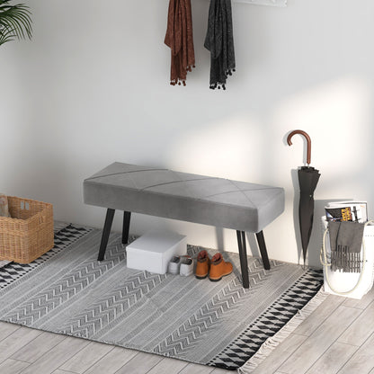 Velvet Upholstered Bench with Steel Legs, 100x36x45cm, Grey - Borgè