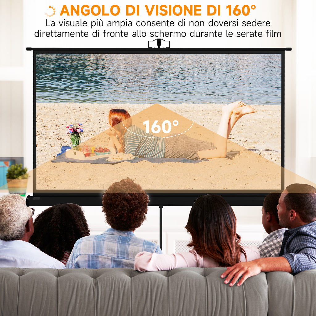 84" Foldable Projector Screen, 16:9 Format, Adjustable Tripod, 200 x 8 x 118 cm, Black