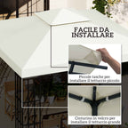 Outsunny Garden Gazebo Cover Replacement Roof Anti-UV Waterproof Polyester 3x3m Cream