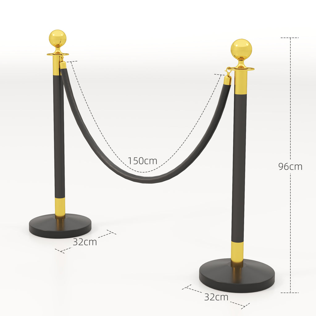 Stainless Steel Path Markers with 1.5 m Black Velvety Rope and Fillable Base, Ø32x96 cm