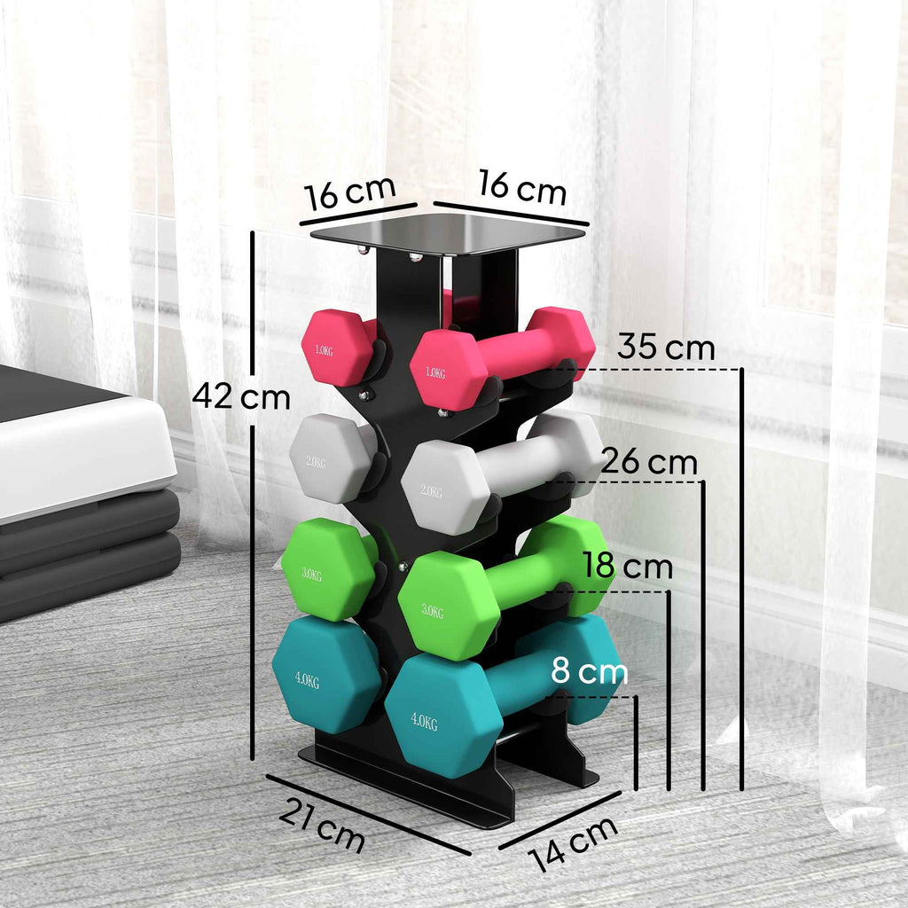 SPORTNOW Set of 8 Non-Slip Hex Dumbbells with Stand, in Metal and Plastic, Multicolored