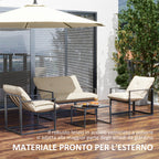 4-Piece Garden Set with Sofa, 2 Armchairs and Coffee Table, in Steel, Polyester and PP Cotton, Beige and Grey