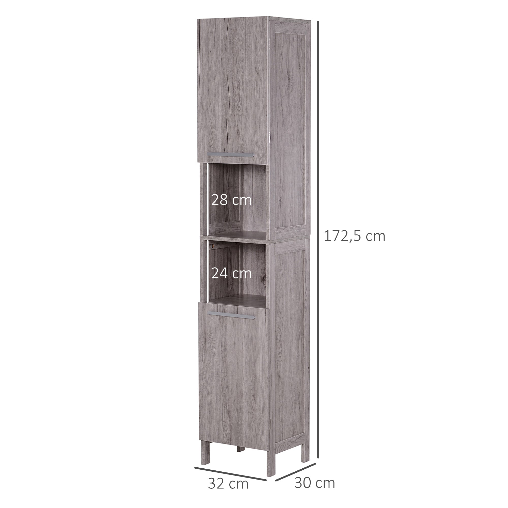 Kleankin Bathroom column in MDF with 2 lockers and 2 open shelves, 30x32x172.5 cm, wooden color - Borgè