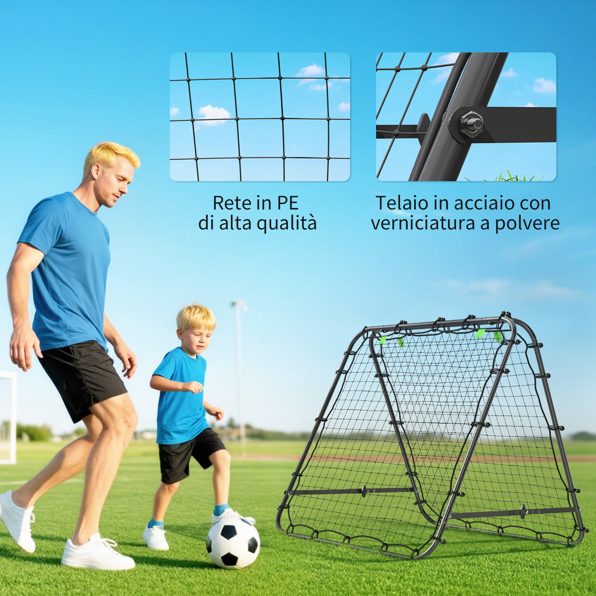 Foldable Soccer Rebounder Net with Adjustable Angle and Pegs, Made of PE and Metal, 100x95x90 cm, Black