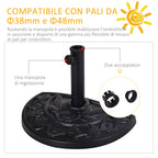 Base for Crescent Umbrella Ø3.8 and Ø4.8 mm in Resin with Crank, 50x31x32 cm, Black