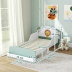 Low Wooden Children's Bed for 3-8 Years Old with Storage Space and Side Rails, 150x77x60 cm, Green
