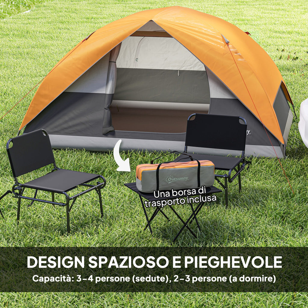 Waterproof 3-Person Camping Tent with Pockets, Lantern Hook and Carry Bag, Orange