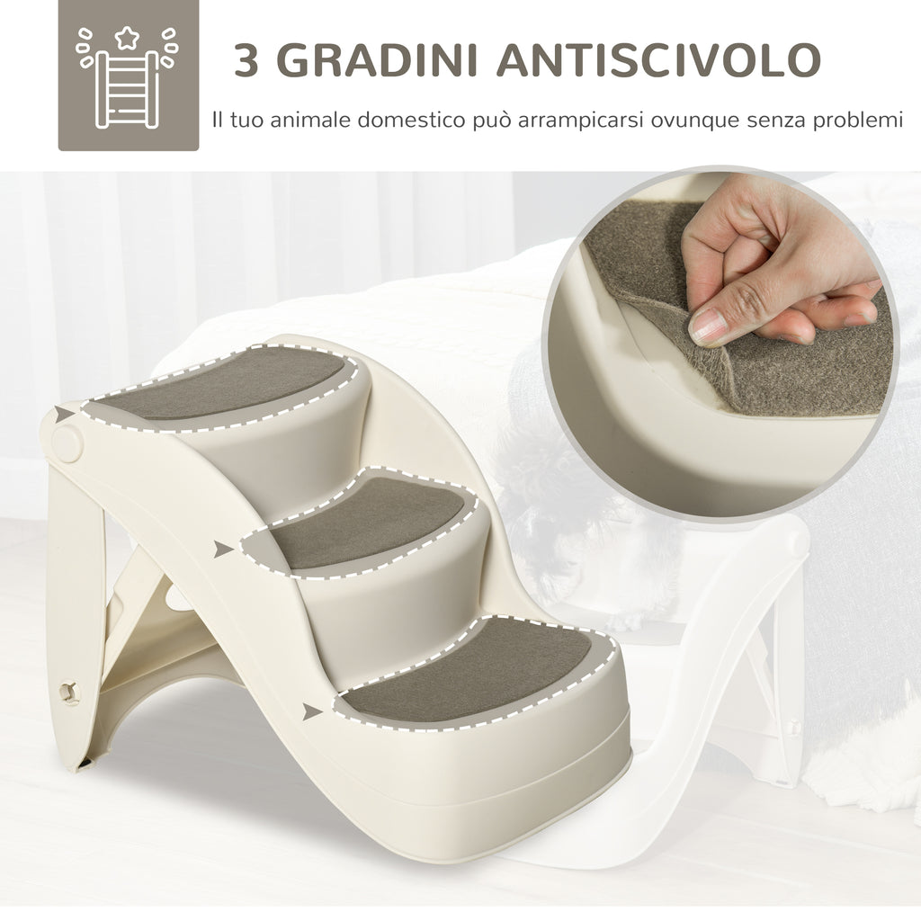 Foldable Dog and Cat Ladder with 3 Non-Slip Steps in PP, 49x38x38 cm, Beige