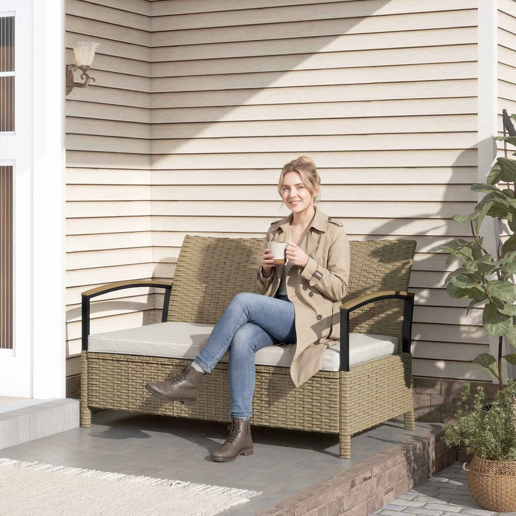 Outsunny 125L Storage Bench with Padded Cushion, Metal, 123x70x82 cm, Khaki