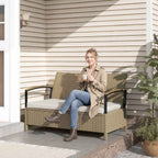 Outsunny 125L Storage Bench with Padded Cushion, Metal, 123x70x82 cm, Khaki