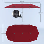 Double Umbrella with Air Vents and Crank, in Metal and Polyester, 4x2.2x2.34 m, Black and Red