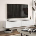 Wall-Mounted TV Cabinet with Wooden Drop-Door Cabinets, 160x35x30 cm, Gloss White