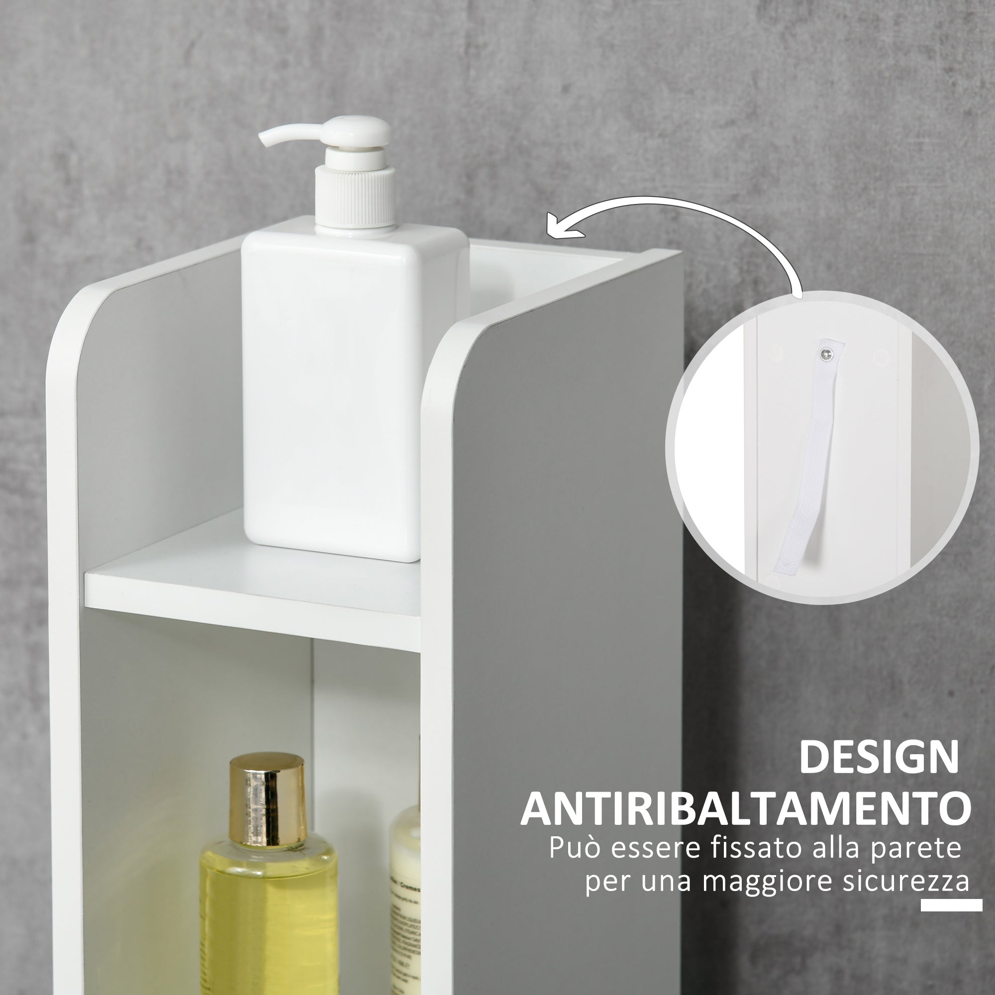 kleankin Bathroom Column with Shelves and Cabinets, Space-Saving Tall Wooden Cabinet 15x17x120cm, White