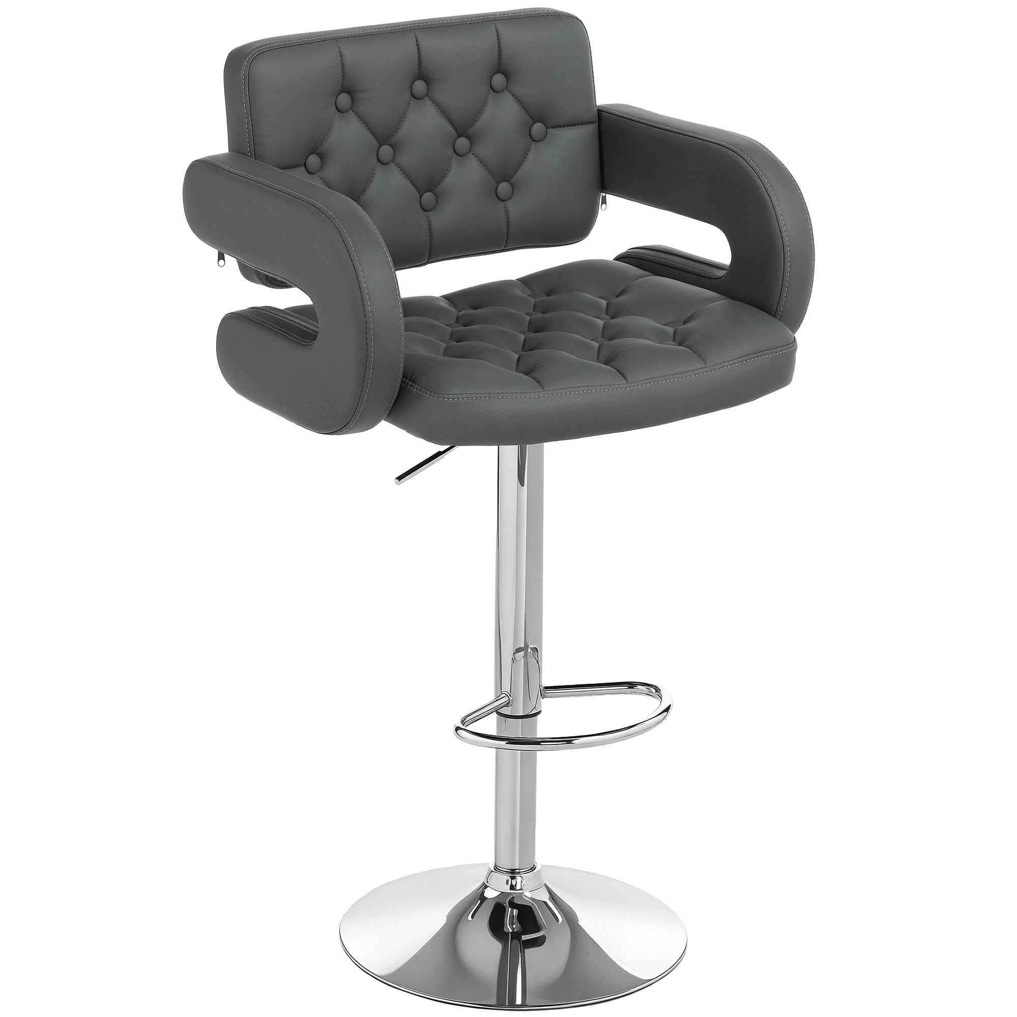 HOMCOM Adjustable Bar Stool, Extra Large Swivel PU Leather Seat, Grey