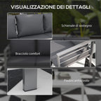 Mystery | 3-seater garden sofa with seat and back cushions, in aluminium, 185x66x64 cm, gray - Borgè