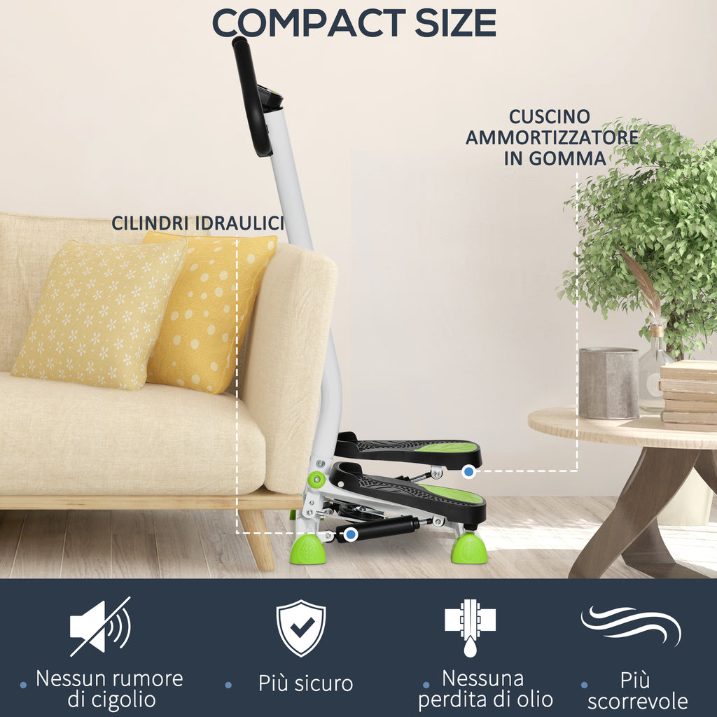 Stepper with Handlebar, Non-Slip Pedals and LCD Monitor, in Steel and ABS, 55x44x108 cm, White Black and Green