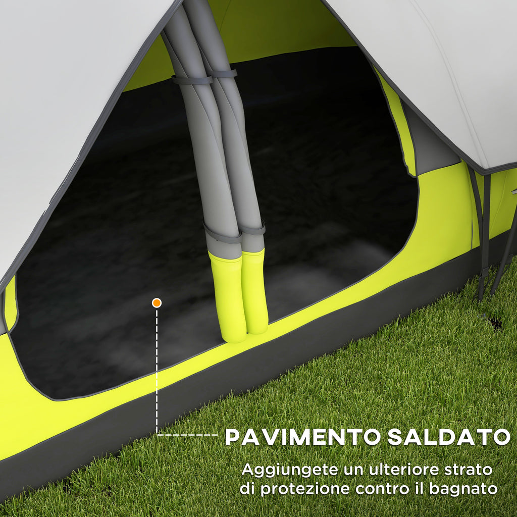 Outsunny 4-person Camping Tent with 2 Separate Spaces, in Polyester and Fiberglass, 450x215Px180 cm, Green - Borgè