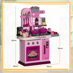 33-Piece Children's Toy Kitchen with Lights, Sounds and Faucet, Made of PP and ABS, 53x22x69 cm, Pink