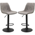 High Bar Stools with Backrest and Footrest, Set of 2, Round Metal Base and Adjustable Height, Microfiber, Grey