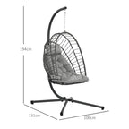 Hanging Armchair in PE Rattan with Cushion, Folding Seat and Steel Structure, Grey - Borgè