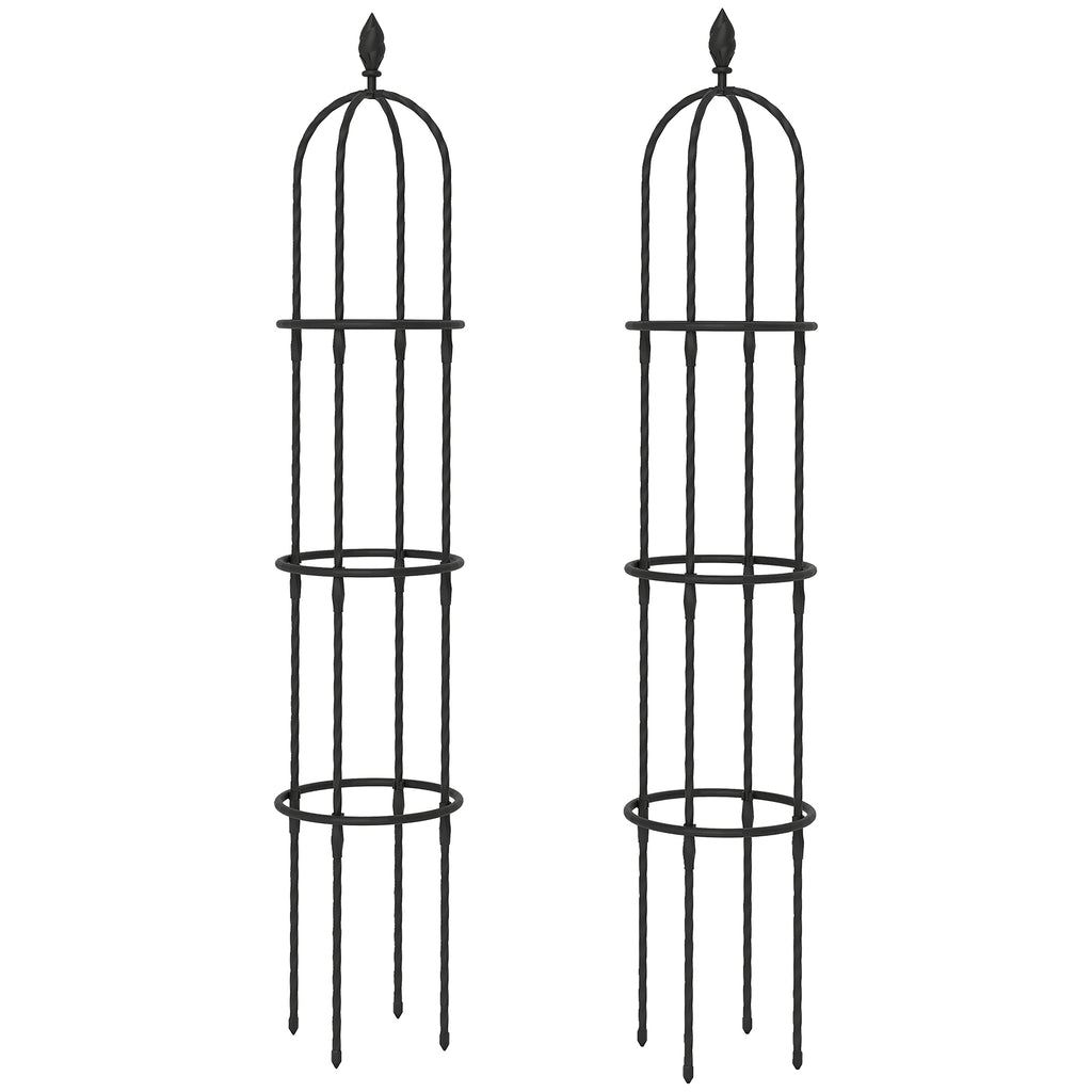 Outsunny 2-Piece 1.7m Tall Rustproof Steel Climbing Plant Supports with Decorative Trim, Black