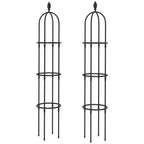 Outsunny 2-Piece 1.7m Tall Rustproof Steel Climbing Plant Supports with Decorative Trim, Black