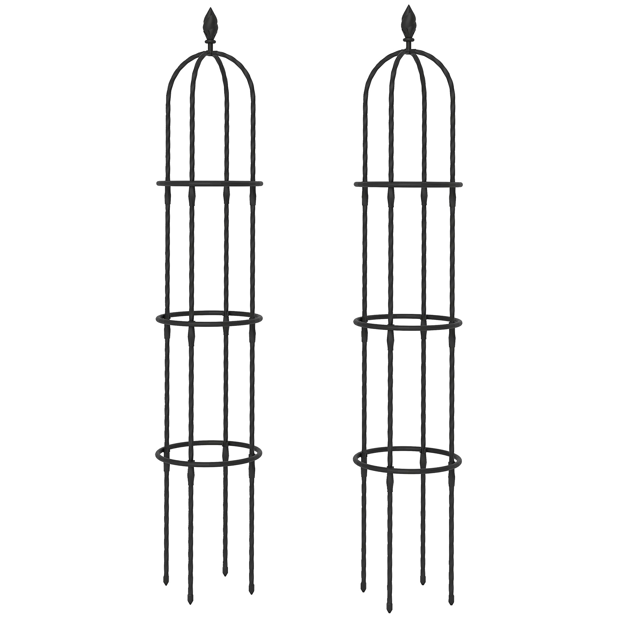 Outsunny 2-Piece 1.7m Tall Rustproof Steel Climbing Plant Supports with Decorative Trim, Black