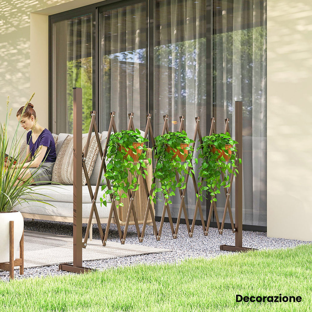 Outsunny Adjustable Width Garden Fence, Metal and Aluminum, 250x31x103.5 cm, Brown