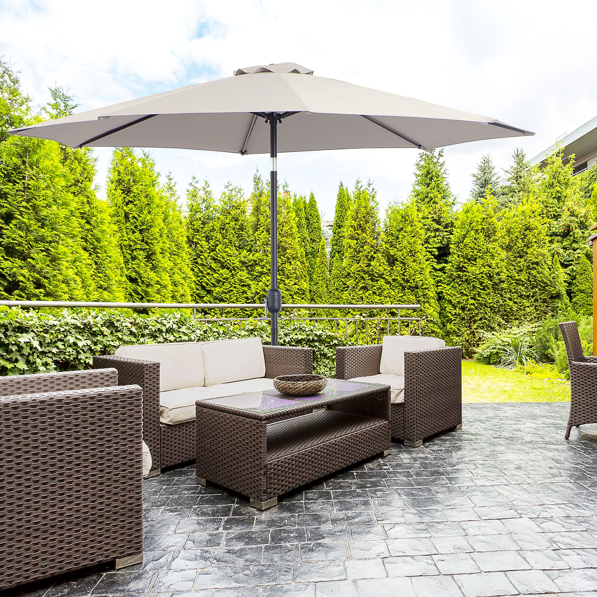 Outsunny 3x2.50 m Tilting Garden Umbrella with Crank and Removable Pole, Light Grey