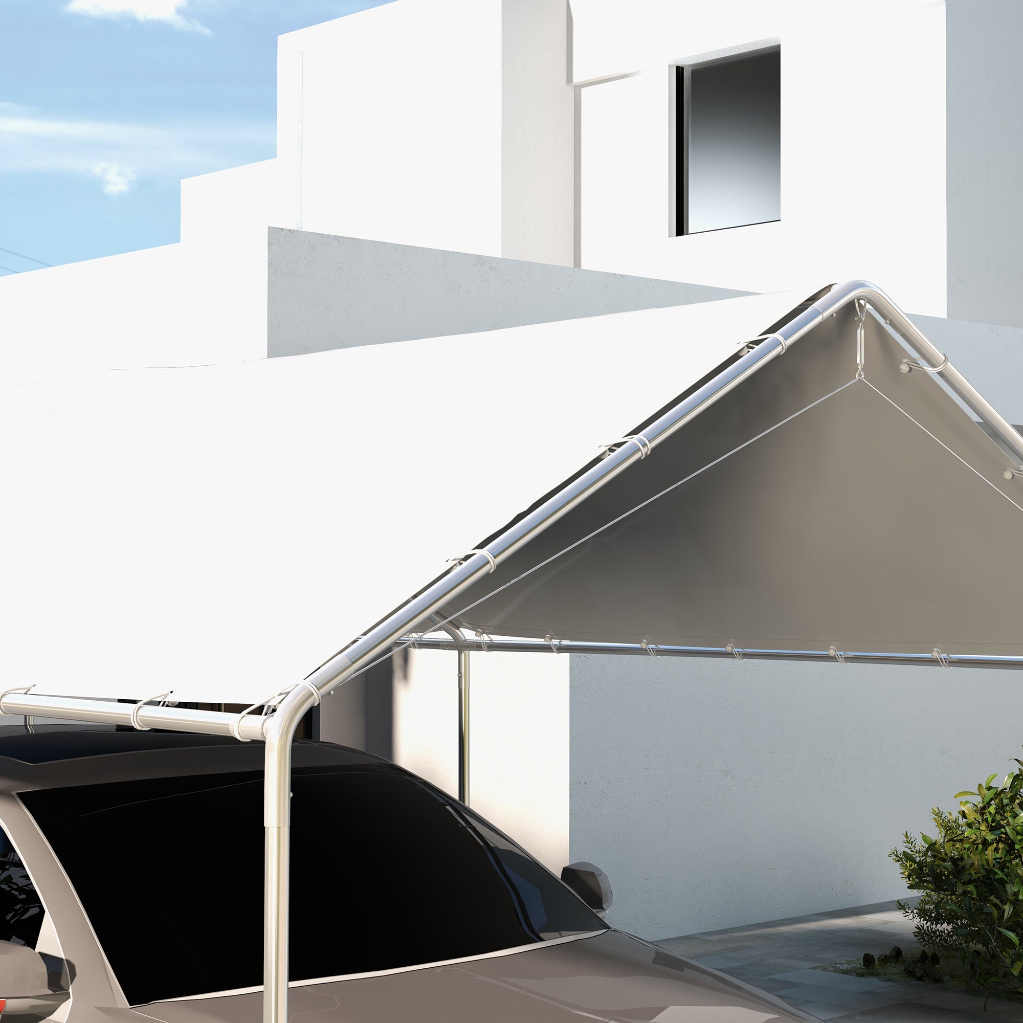 Outsunny 6x3m White Anti-UV PE Carport Replacement Cover with Bungee Cords