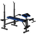 Multipurpose Bench with Barbell Support and Adjustable Backrest, Steel and Plastic, 175x139x127 cm, Black and Blue