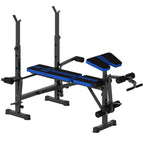 Multipurpose Bench with Barbell Support and Adjustable Backrest, Steel and Plastic, 175x139x127 cm, Black and Blue