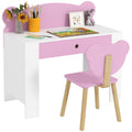 Children's Desk Set with Drawer and Chair with Teddy Backrest, Ages 3-8 Years, Pink