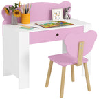Children's Desk Set with Drawer and Chair with Teddy Backrest, Ages 3-8 Years, Pink