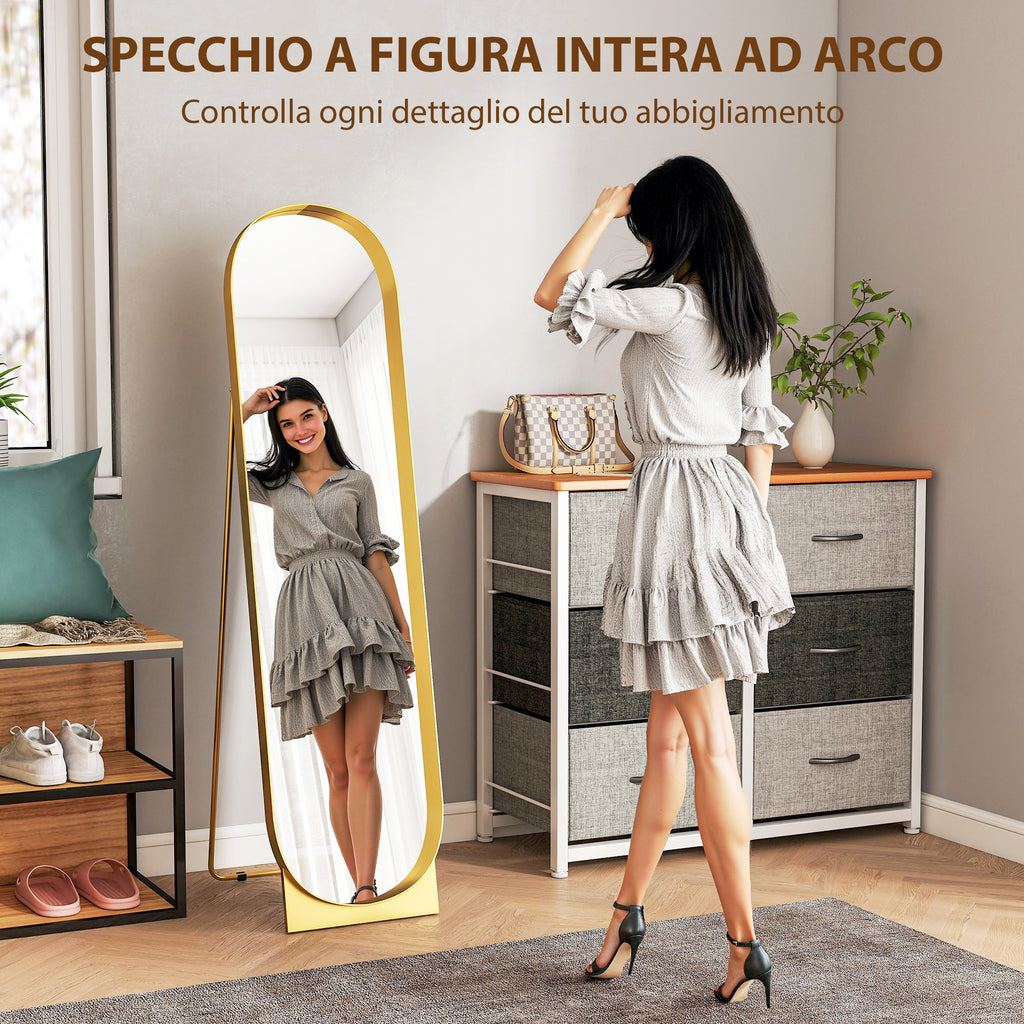 Modern Freestanding or Wall-Mounted Metal Frame Mirror, 40x150cm, Gold