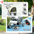 Folding Dog Stroller with Rain Cover, Swivel Wheels and Brakes, Grey