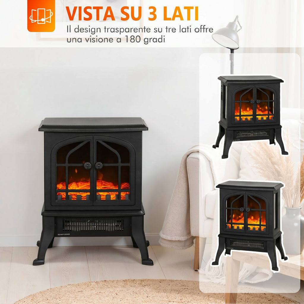 HOMCOM 900/1800W Electric Fireplace with 3D Flame and Adjustable Thermostat (10-35°C), 30㎡, Black