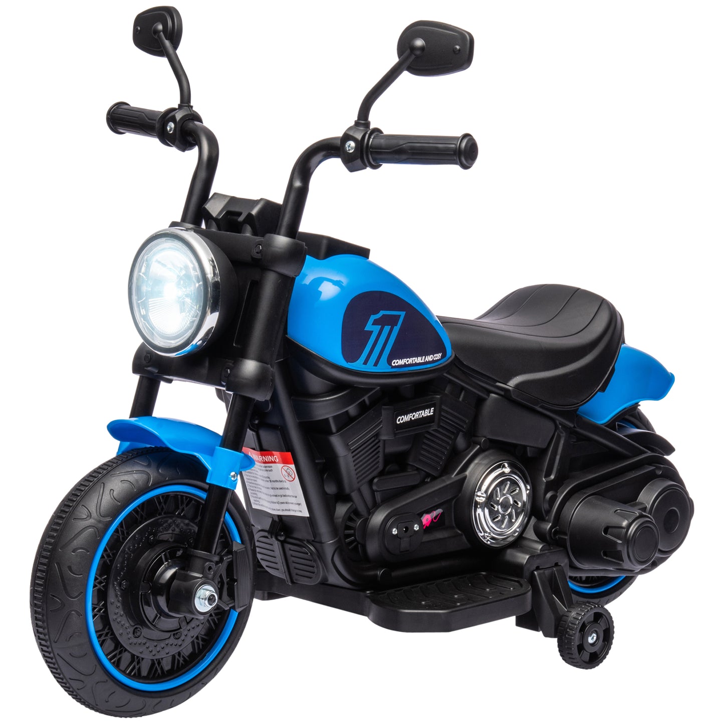 Electric Motorcycle for Children 18-36 Months in PP and Metal with Wheels and Light, 76x42x57 cm, Blue and Black