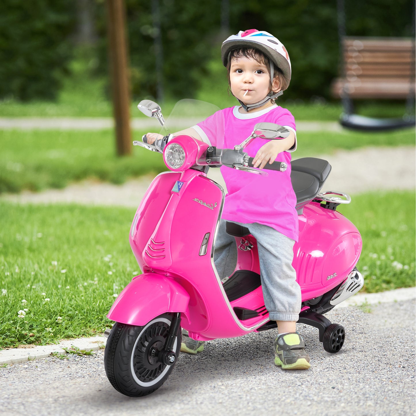 Officially Licensed Vespa Electric Motorcycle for Kids, 2 Wheels, Lights and Sounds, 108x49x75 cm, Pink - Borgè