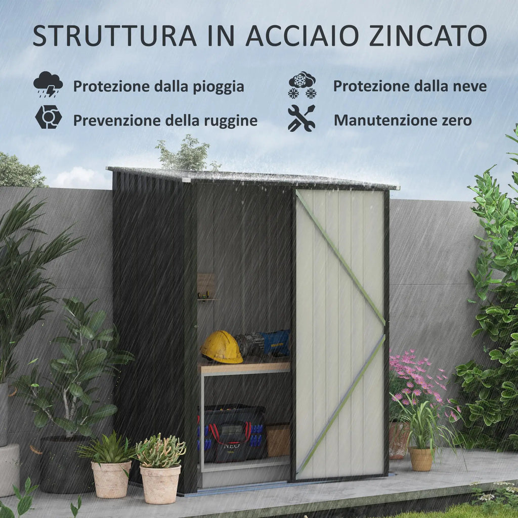 Garden Shed Tool Storage Shed in Steel Sheet with Lock, 161.5x94. 5x196cm, Black - Borge' Group Limited