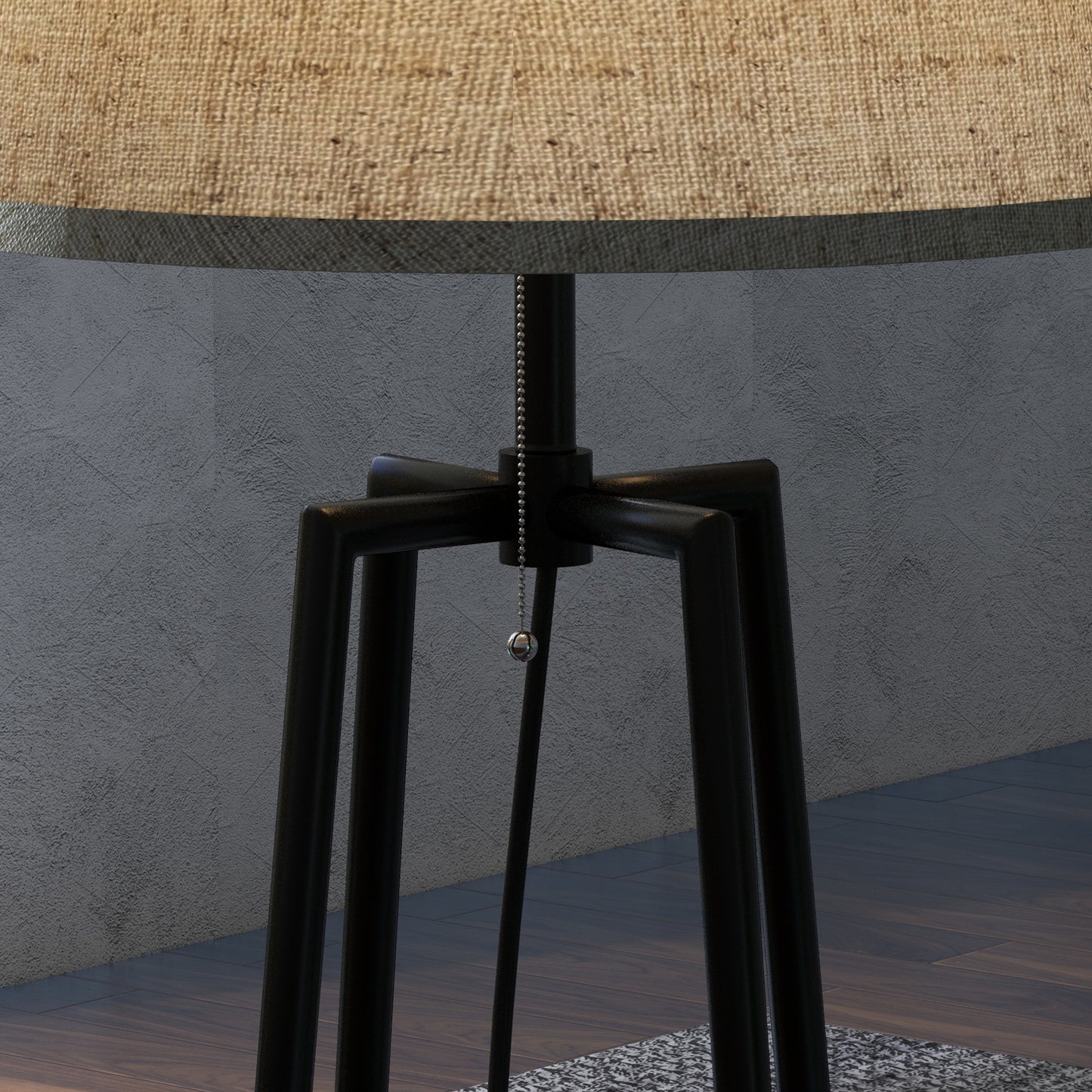 Floor Lamp with 2 Shelves in Metal and MDF with Fabric Lampshade, Ø42x166 cm, Black and Brown