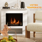 Bioethanol Fireplace 0.9L with Bottom Shelf, Stainless Steel and Tempered Glass, 86x30x82 cm, White