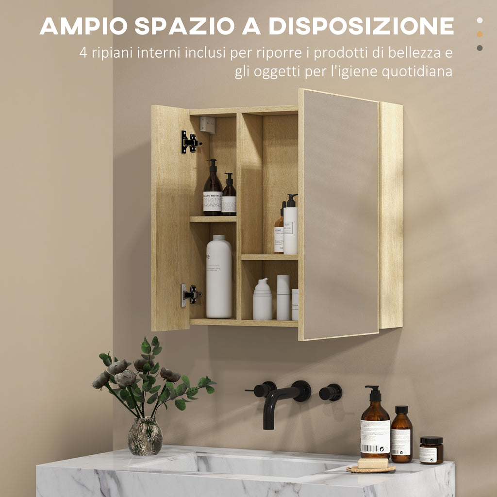 kleankin Bathroom Cabinet with Mirror and 4 Internal Shelves, in Chipboard, 60x15x60cm, Wood Color