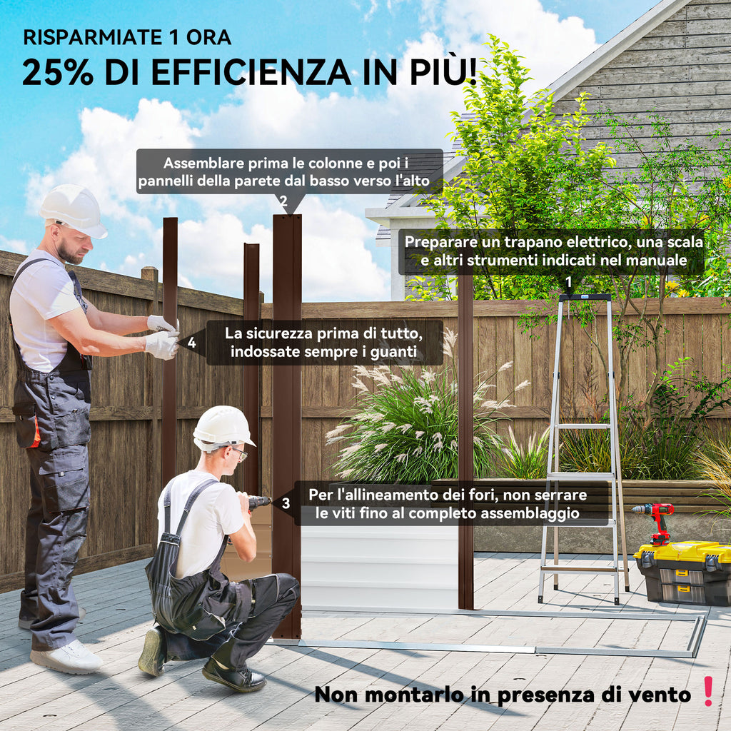 Steel Garden Shed with Vents and Latch, 1.9x1.3m, Oak Color