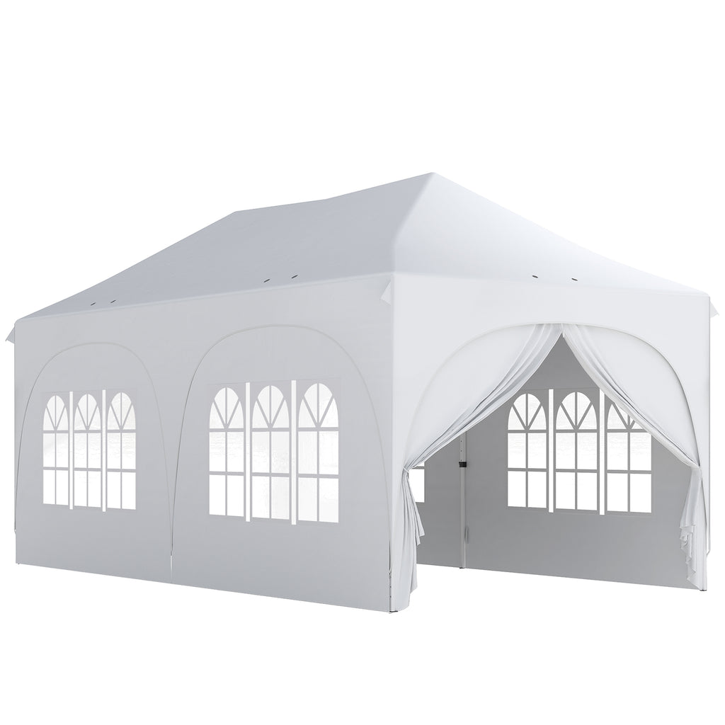 Outsunny 3x6m Folding Garden Gazebo with Removable Walls and Carry Bag, White