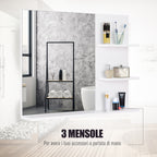 kleankin Bathroom Wall Cabinet 60 x 10 x 48cm, with Mirror and 3 Shelves, White MDF Wall Cabinet