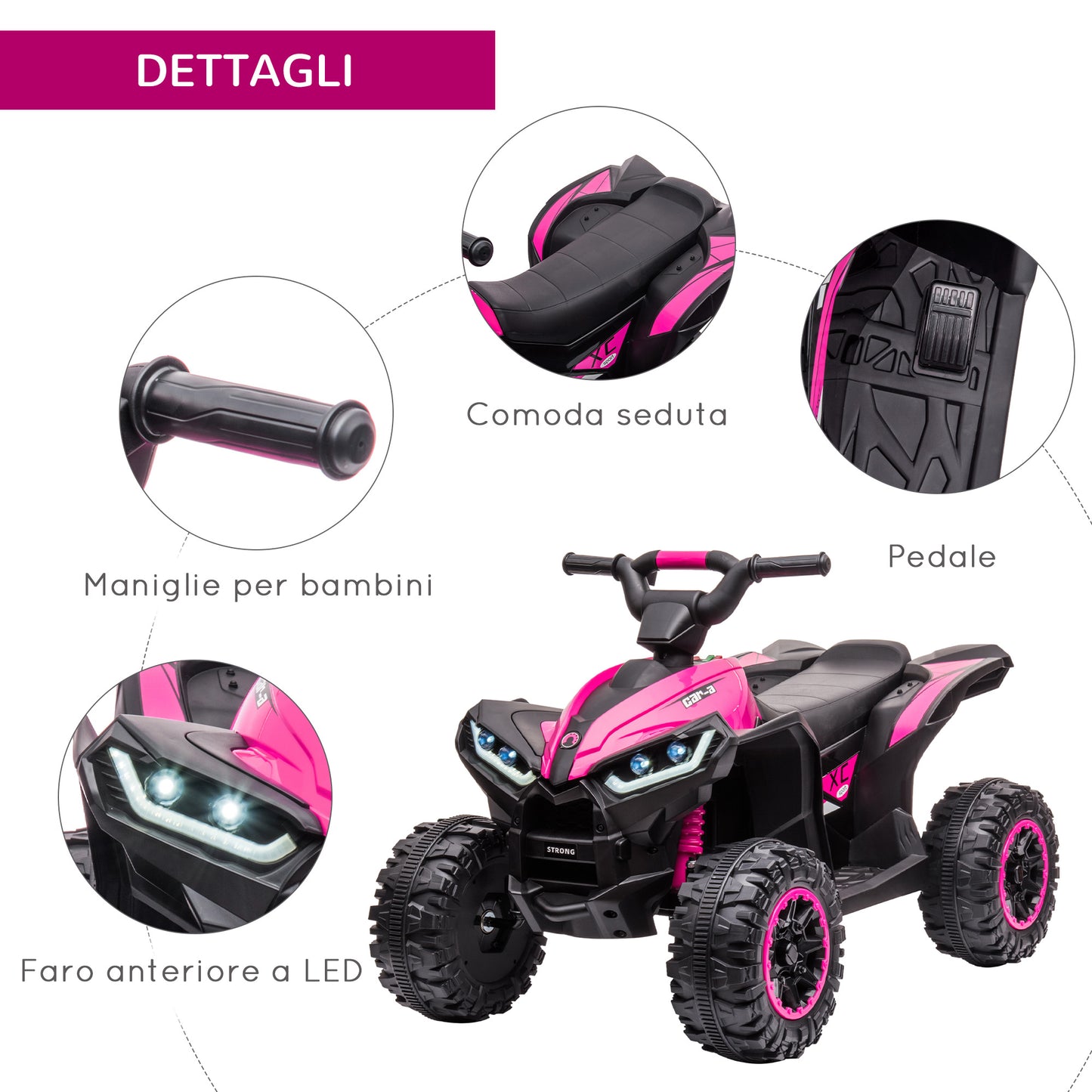 Electric Quad for Children 12V, 2 Speeds, Wide Wheels with Suspension and LED Headlights, Age 3-5 Years, Pink