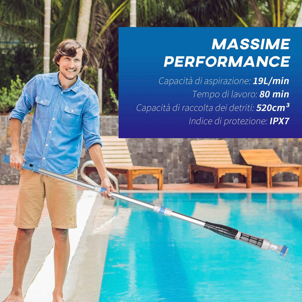 Outsunny Portable and Cordless Pool Vacuum Cleaner with 3-Tier Pole, Ø6x106-162 cm, Blue and White