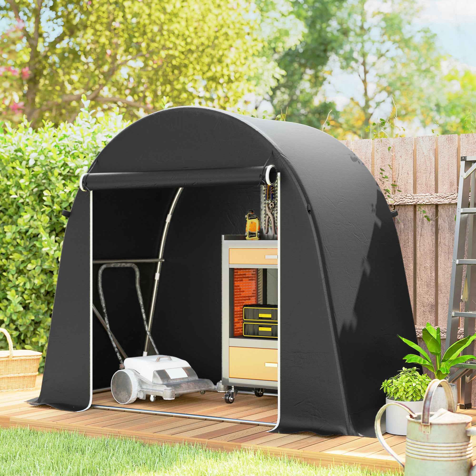 Outsunny Bike and Tool Storage Tent with Zippered Entrance, PE and Metal, 245x120x200 cm, Dark Grey