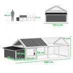 PawHut Wooden Chicken Coop for 4-8 Chickens with Wire Mesh and Opening Roof, 240x112.5x76 cm, White